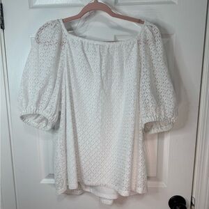 Charter Club White Puff Sleeve Smocked Blouse